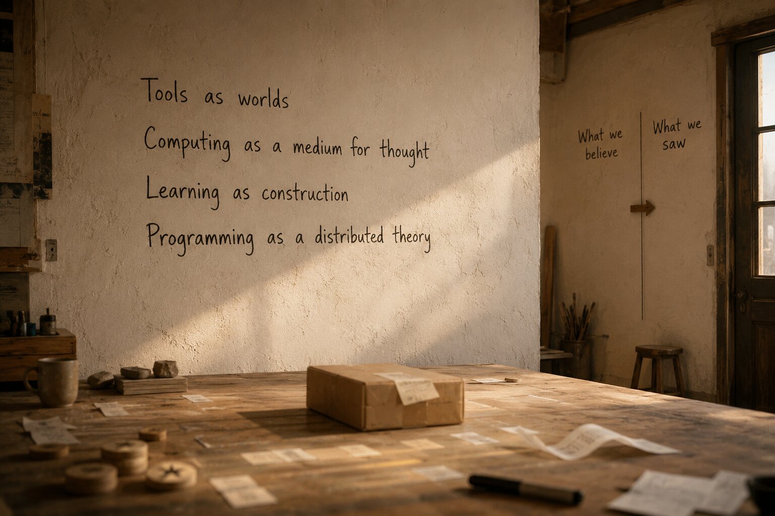 El manifiesto del taller: cuatro líneas escritas a mano en la pared