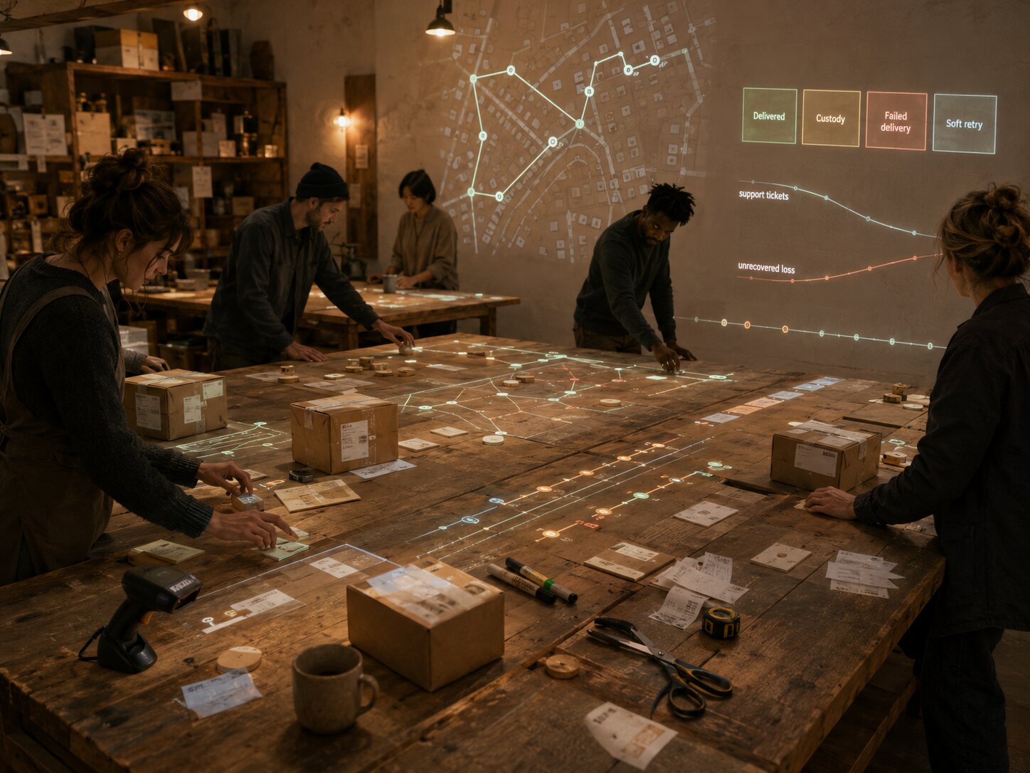El taller de Atelier: mesas grandes con objetos cotidianos que responden con luz, texto y movimiento